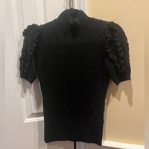 White House Black Market Black knit Short puff Sleeve Top, Black women’s Sz XS